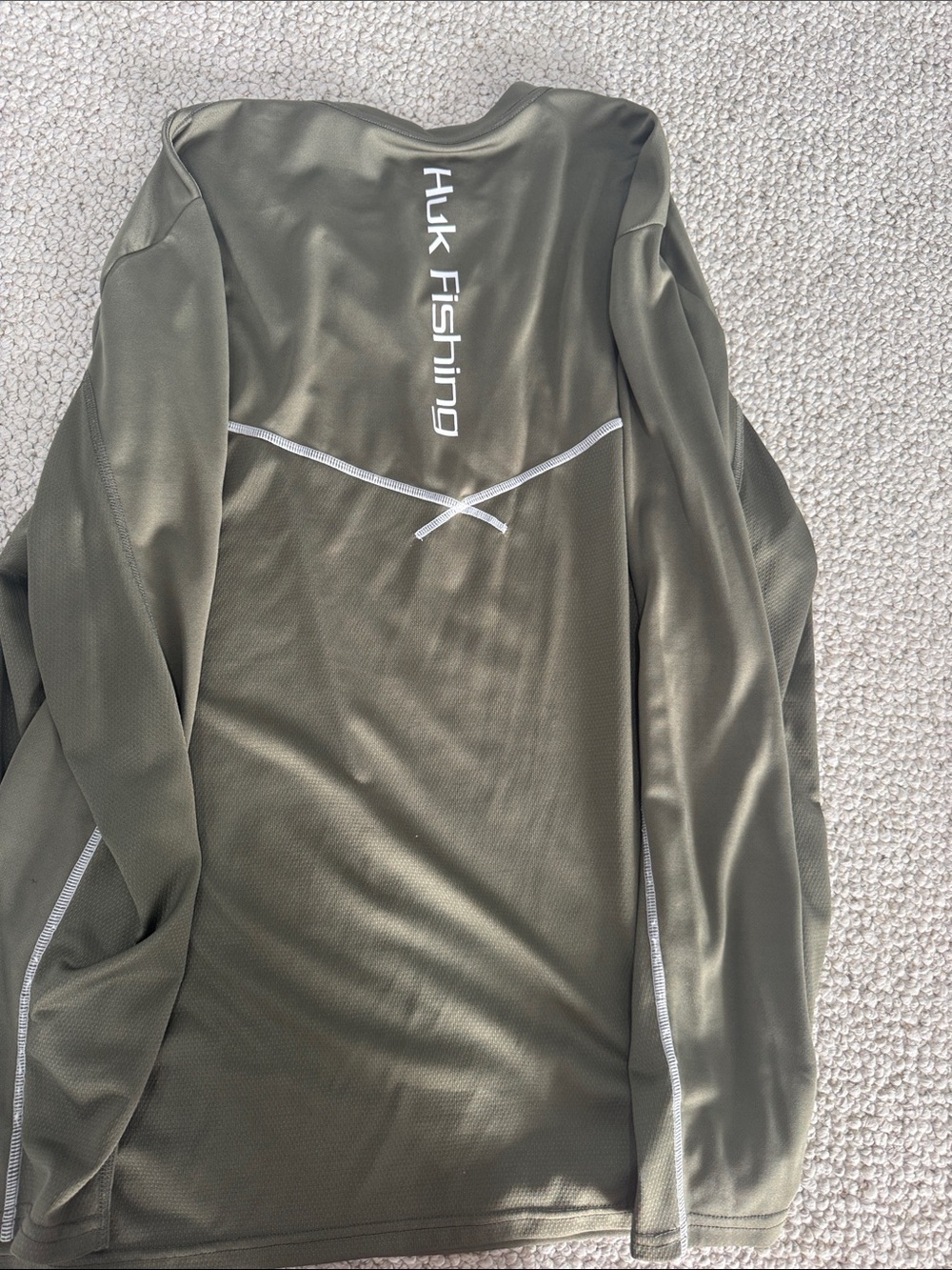 Huk Olive Green Performance Fishing Long Sleeve Shirt with White Logo - Picture 4 of 4